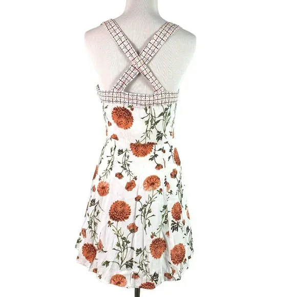 KIMCHI BLUE Womens Size 0 White Floral Cross Strap Mini Dress - Picture 2 of 9